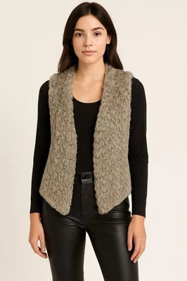 Chaleco de piel sintética gris Rino & Pelle • Pila de remolino con textura suave frente abierto para mujer M Foto 1 de 4