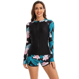 Women Rash Guard Swimwear Two Pieces Tankini Swimsuit Tummy Control Bathing Suit - Picture 1 of 13