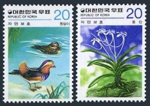 Korea 1151-1152, hinged. Nature Conservation 1978. Mandarin duck, Orchid.
