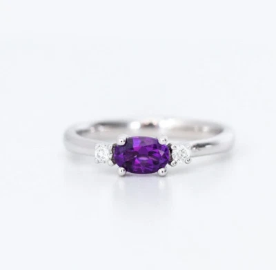 Oval Shape Purple 1.00CT Amethyst With Moissanite 10K White Gold Fine Ring - Image 1 of 4