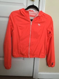 Abercrombie Girls Neon Orange Windbreaker/Rain Jacket - Picture 1 of 6