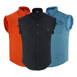 Denim Sleeveless Frayed Button Down Shirts for Men with Front Chest Pocket S-5XL - Picture 1 of 17