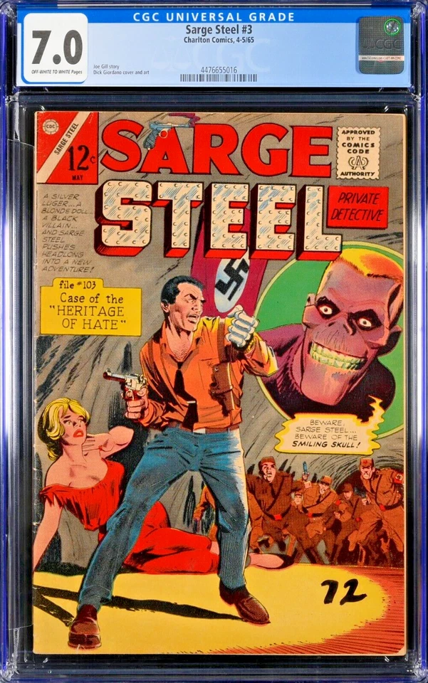Sarge Steel #3 CGC 7.0 Charlton Comics 1965 Dick Giordano Joe Gill Smiling Skull - Image 1 of 2