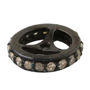 0.24ct Diamond Oxidized Vintage Look Rondelle Charms 925 Sterling Silver - Picture 1 of 5