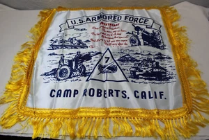 Vtg 40's 50's U.S. Armored Force Camp Roberts, CA Satin Pillow Cover Sweetheart - Picture 1 of 11
