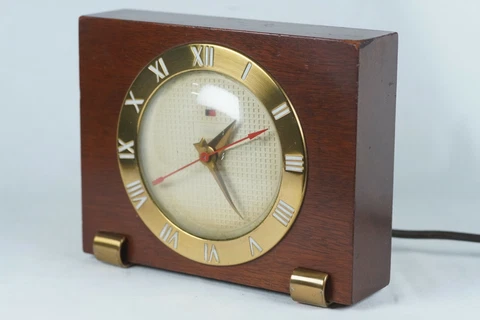 Telechron Electric Art Deco Desk Mantle Clock Waffle Dial Red Seconds 7HB141M Cover