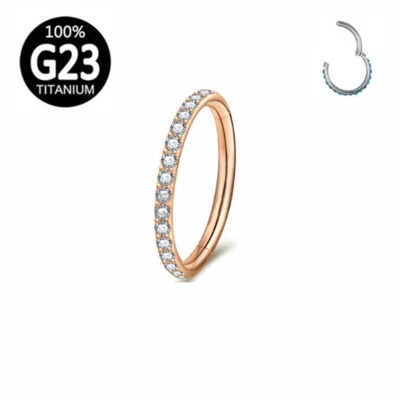 G23 Titanium Zircon 16g Nose Hoop Ring Hinged Clicker Silver Rose Gold Piercing Foto 1 de 4