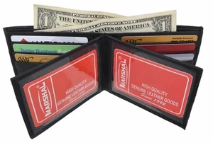 Men's Genuine Leather Multi Card Holder Double Center ID Windows Wallet Black - Picture 1 of 8