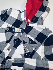 Tommy Jeans Women's Plaid Fleece Lined Hoodie Button Up Jacket White Size Medium - Picture 1 of 7