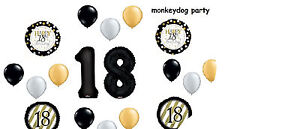 18pc BALLOON set 18th BIRTHDAY classy BLACK silver GOLD gift SPARKLE swirl PARTY