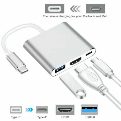 4K HDMI USB 3.0 Type C to USB-C 3 in1 Hub Adapter Cable For Macbook Samsung HTC - Image 1 of 4