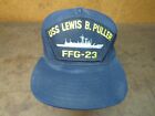 Vintage Mütze Kappe Trucker Druckknopflasche USS Lewis B. Abzieher FFG-23 Marineblau Schiff Aufnäher USA