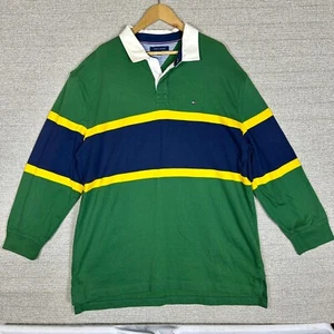 Tommy Jeans Hilfiger Men's Colorblock H Logo Long-Sleeve Rugby Polo Shirt Sz 2XL - Picture 1 of 15