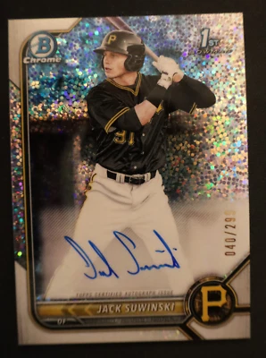 2022 Bowman Chrome 1st Jack Suwinski AUTO Speckle Refractor /299 Pirates CLEAN - Image 1 of 2