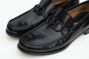 Salvatore Ferragamo Black Polished Leather Loafer Shoes Sz 13 E Wide - Picture 1 of 14