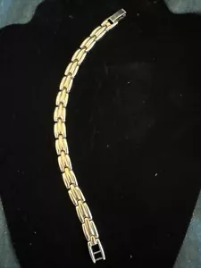 Vintage - Silver & Gold Tone Magnetic Bracelet 8" Long - Picture 1 of 7