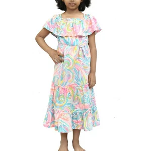 Lilly Pulitzer Girls Seraphina Off-The-Shoulder Dress Print S 4-5 Years 278656 - Picture 1 of 7