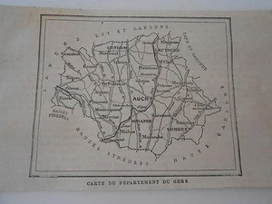 Gravure 1879 - Petite carte du Dpt du Gers - Picture 1 of 1