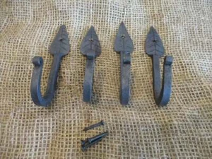 4 IRON LEAF HOOKS Coat Hat Entryway Hook 5 1/2" Long Hand Forged Hall Tree - Picture 1 of 5