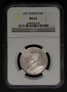 ST STRAITS SETTLEMENTS 1921 KG GEORGE V 50C HALF DOLLAR COIN NGC MS65 KM-35.1 - Picture 1 of 4