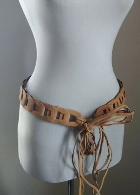 Y2K Vintage Brown Tassel Belt Faux Suede Leather Boho Festival - Image 1 of 4