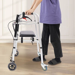 Walking Aid 2-Button Folding Walker Chair Height Adjustable for Seniors & Adults - Picture 1 of 9