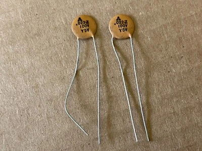 2 NOS Vintage 1970s Matsushita Ceramic Disc .022 uf 100v Guitar Tone Capacitors - Image 1 of 4