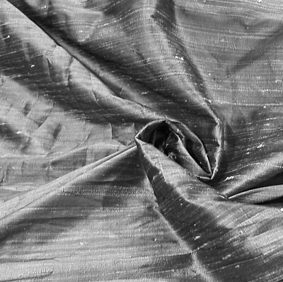Silver Black  Iridescent 100% Silk Dupioni Fabric 54” wide Sold By The Yard - Image 1 of 3