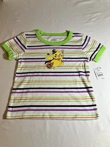 NWT Pokemon Pikachu Halloween Shirt Girls Large (10/12) Green Purple Stripes - Picture 1 of 5