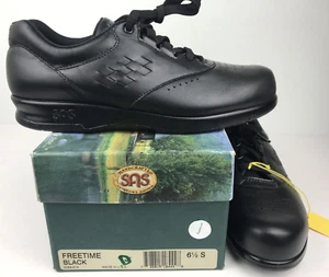 SAS Shoes 'Free Time' Women’s 6-1/2 S-Slim Oxfords Black Leather Work Comfort - Picture 1 of 7