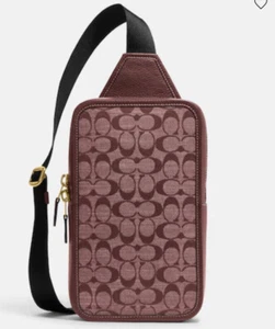 COACH CG993 Sullivan Pack In Signature Chambray & Leather Sling Bag Brass/Wine - Picture 1 of 4