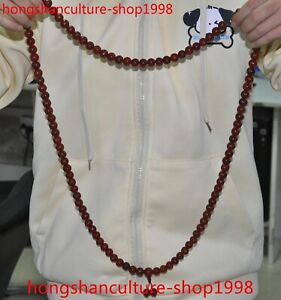 25" Tibet Natural Agate Onyx exorcism Buddha beads Prayer bead pendant necklace