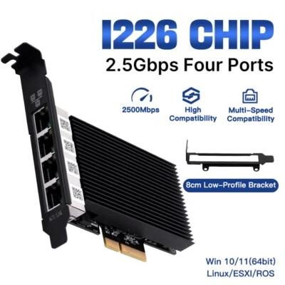 Scheda di rete PCI-E 2,5 Gbps 4 porte RJ45 Intel I226 Gigabit Ethernet Controller PC - Immagine 1 di 4