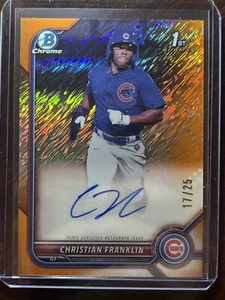 2022 Bowman Chrome Christian Franklin Orange Shimmer Refractor Auto Cubs #/25 - Picture 1 of 2
