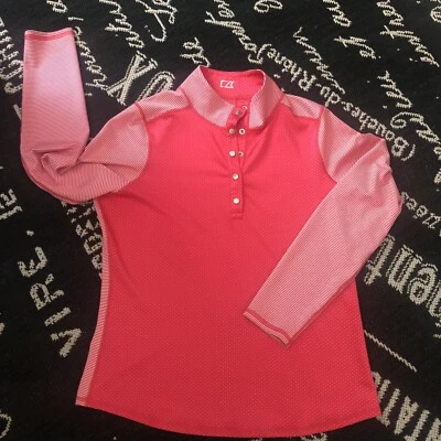 XL CUTTER BUCK Rosa Punto Raya ACTIVE GOLF Reversible Tejido a presión Henley EXCELENTE Correr Foto 1 de 4