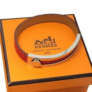 Brazalete Brazalete Hermes Cuero Puspusu Rojo Plata De Japón - Imagen 1 de 9