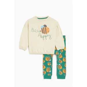 Hello World Boys Bee Happy Jog Set Green beige Closed Hem Fleece Jogging Bottoms - Picture 1 of 6