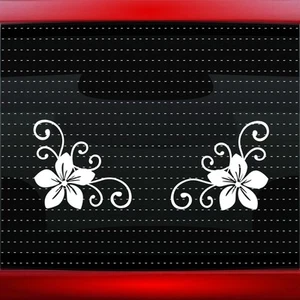 Hibiscus #15 Pair Hawaiian Flower Plumeria Car Decal Window Sticker (20 COLORS!) - Bild 1 von 1