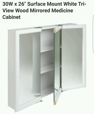 30W x 26" Surface Mount White Tri-View Wood Mirrored Medicine Cabinet - Image 1 of 2
