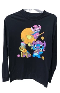 Halloween T Shirt Disney Lilo & Stitch Pirate Witch Pumpkin  Black M. - Picture 1 of 9