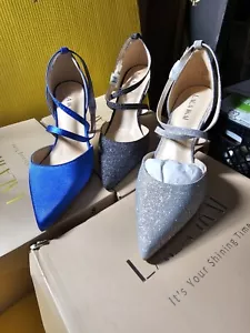 PACK DE 3, Talla 8 1/2 NUEVO Sandalias Zapatos La Ikai Para Mujer Plateadas con Tiras al Tobillo Tacones Altos - Imagen 1 de 8