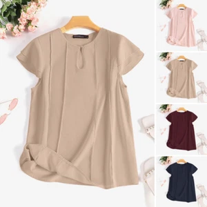 Summer Womens Short Sleeve Casual T Shirts Ruffles Vacation Party Baggy Tops Tee - Picture 1 of 16