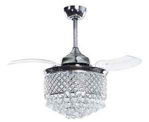 Parrot Uncle Broxburne 36 in Chrome Retractable Crystal Chelier Ceiling Fan - Picture 1 of 6