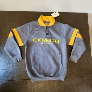 COACH NY Unisex Crewneck Pullover Sz MED 1/4 Snap Button Logoed Chest Pouch Grey - Picture 1 of 20