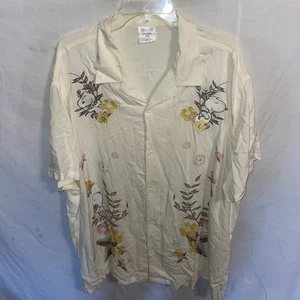 Peanuts Men’s Camp Shirt Size 2XL Ivory Embroideried Beach Cruise Island  - Picture 1 of 12