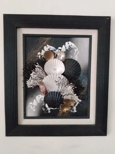 Vintage MCM 3-D Shell Foral Professionally Framed Art Wall Hanging Beach Decor - Picture 1 of 18