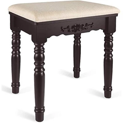 Eco-Friendly Oak Wood Vanity Stool Comfortable Hand-Carved Floral Design Durable - Image 1 of 4