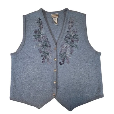 Chaleco Suéter Napa Valley Mujer M Azul Mezcla Lana Bordado Cuentas Años 90 De Colección Foto 1 de 4