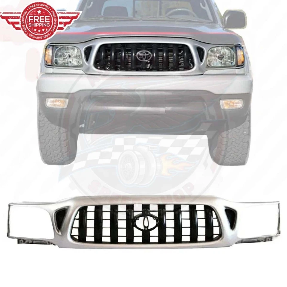 New Front Grille Silver and Gray Fits 2001-2004 Toyota Tacoma 4-Door TO1200249 - Image 1 of 1