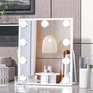 Makeup Mirror with 9 LED Lights, 360° Rotating, Touch Dim, Desktop, 25x30cm - Picture 1 of 11